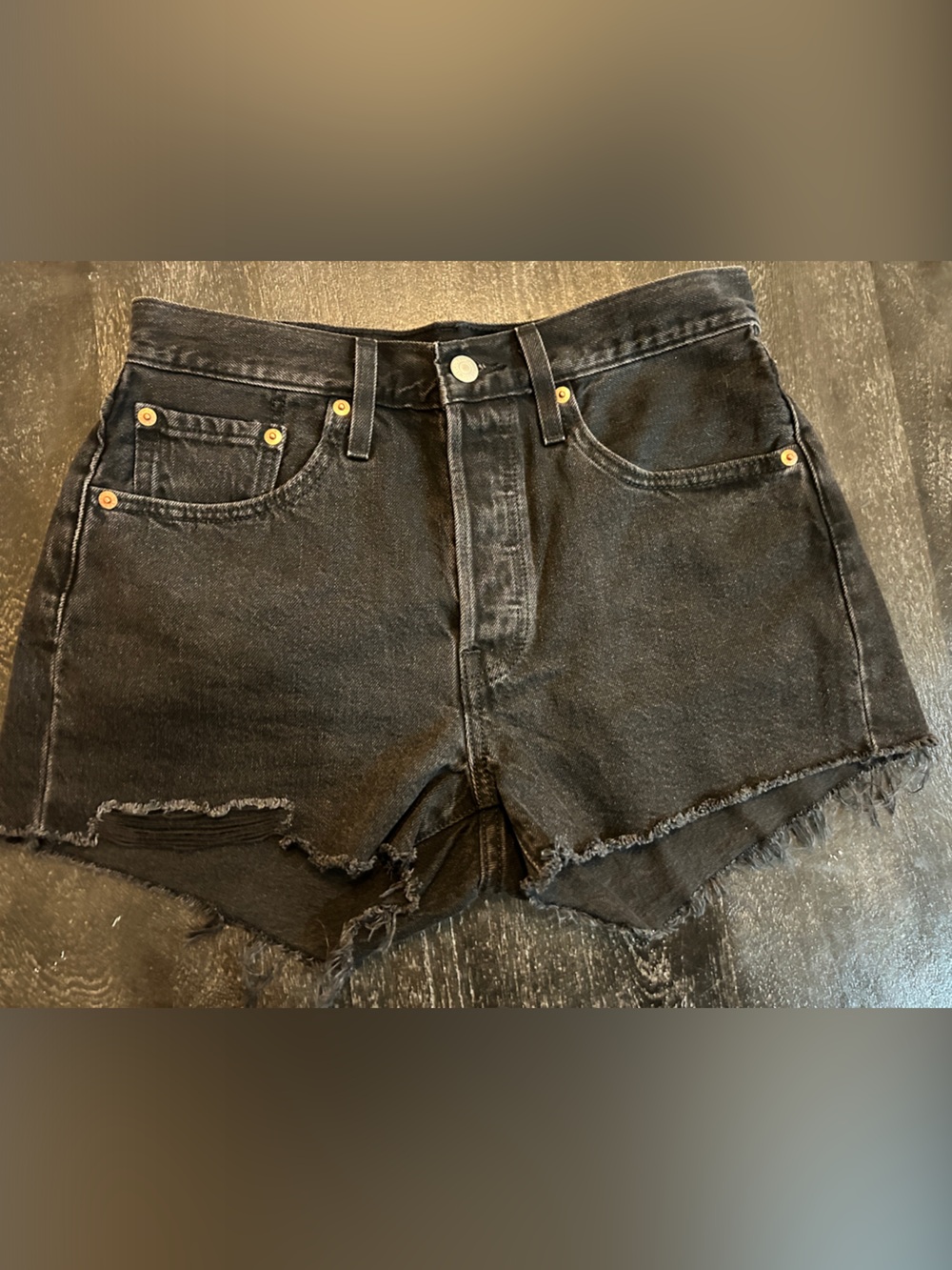 Levi's Black High-Rise Cropped Denim Shorts with Frayed Hem